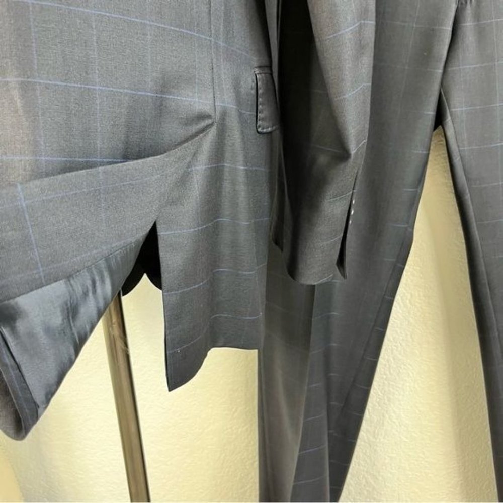 YSL Yves Saint Laurent Windowpane Wool 120s 3 Button Gridded Suit - Picture 12 of 13